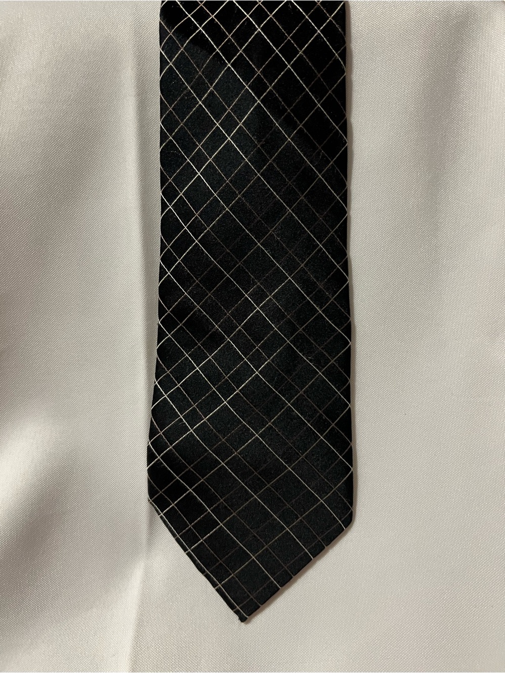 Calvin Klein Black Tie with Silver Windowpane Grid